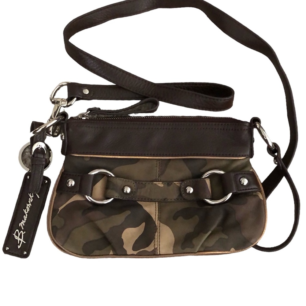 B. MAKOWSKY Camo Leather Zip Mini Crossbody Purse